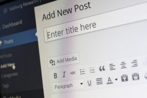Photo taken of a screen of wordpress where a new post is about to be made to be filled with content marketing material.